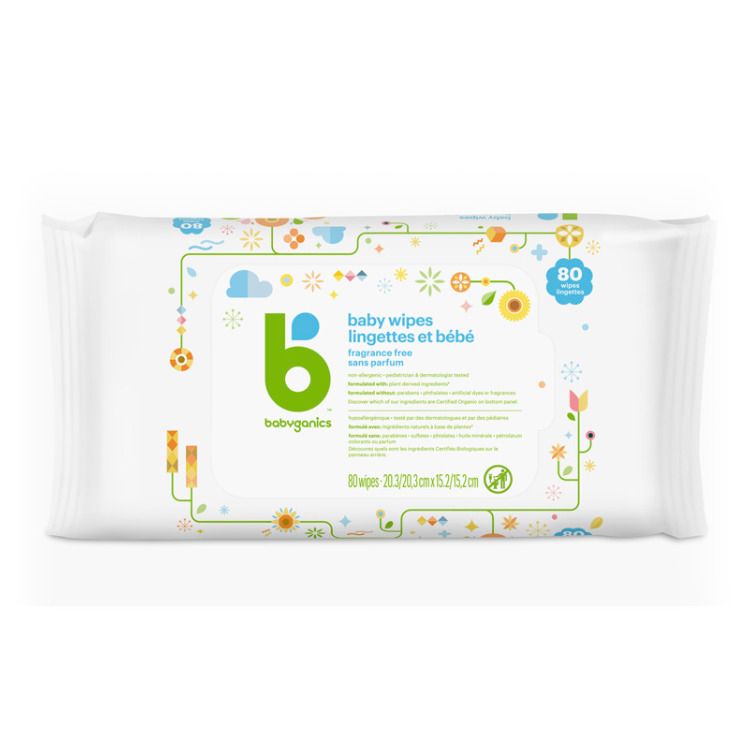 Babyganics, Baby Wipes Fragrance Free, 80 Wipes