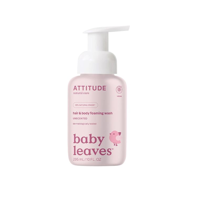 Attitude, Baby Leaves 2-in-1 Hair and Body Foaming Wash Unscented, 295 ml