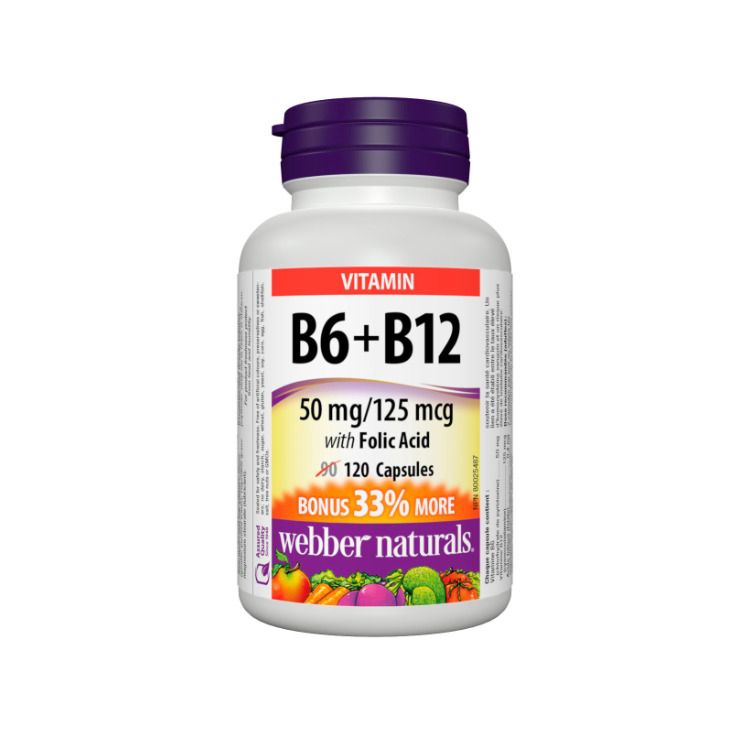 Webber Naturals, Vitamin B6 + B12 with Folic Acid, 120 Capsules