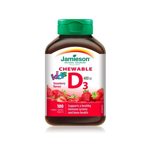Jamieson, Kids Chewable Vitamin D3 400 IU-Strawberry, 100 Chewable Tablets