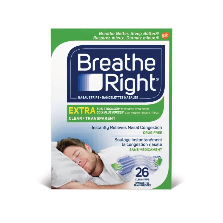加拿大Breathe Right强力通鼻贴 26片成人透明装 缓解鼻塞 临床证明能减轻打鼾 适用敏感皮肤