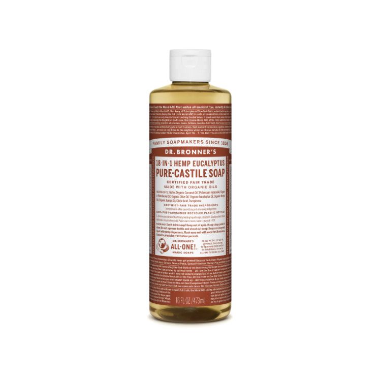 美国Dr Bronner's有机18合1万用橄榄液体皂 桉树精油味473毫升装 洗脸洗身体洗家居洗宠物