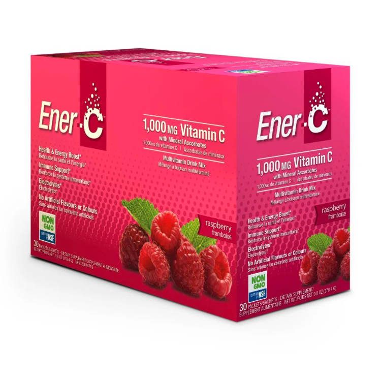 加拿大Ener-C复合维生素泡腾粉 覆盆子味 同时含维生素A&B&C&E 纯果汁粉少糖非转基因配方