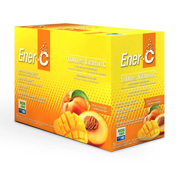 加拿大Ener-C复合维生素泡腾粉 桃子芒果味 同时含维生素A&B&C&E 纯果汁粉少糖非转基因配方