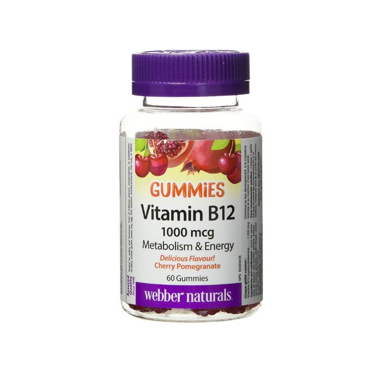 加拿大Webber Naturals伟博天然维生素B12软糖 樱桃石榴味 支持能量代谢 促生红血球
