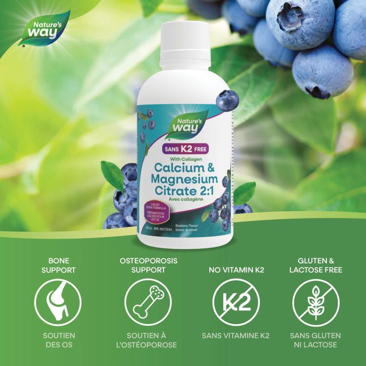 Nature's Way, Calcium & Magnesium Citrate 2:1, with Collagen no K2, Blueberry, 500ml