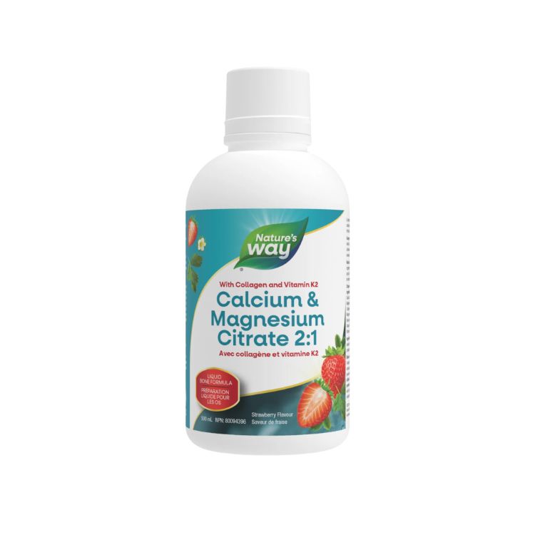 Nature's Way, Calcium & Magnesium Citrate 2:1, with Vitamin K2 & Collagen, Strawberry, 500ml