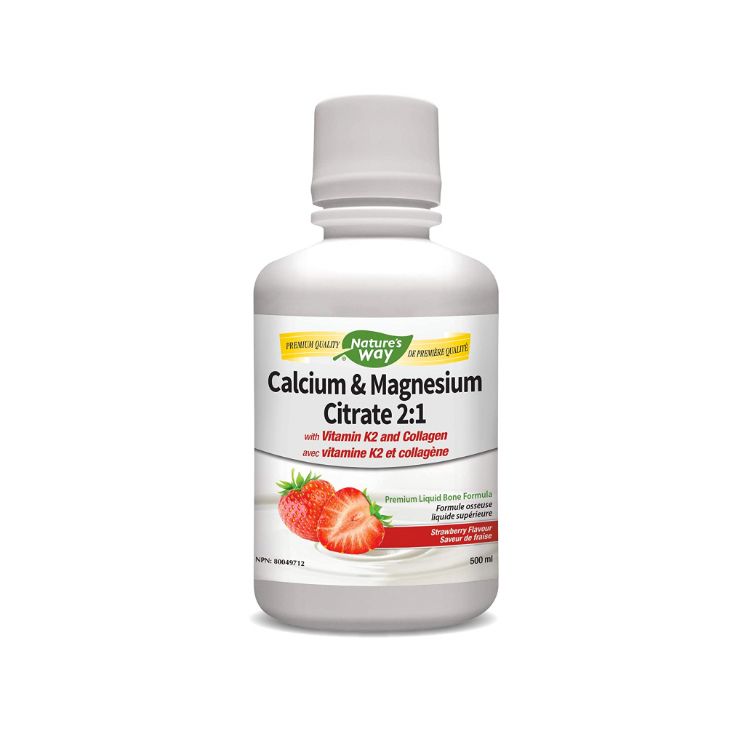 美国Nature's Way液体钙镁D3胶原蛋白 草莓味 柠檬酸钙配方 添加K2 预防骨质疏松