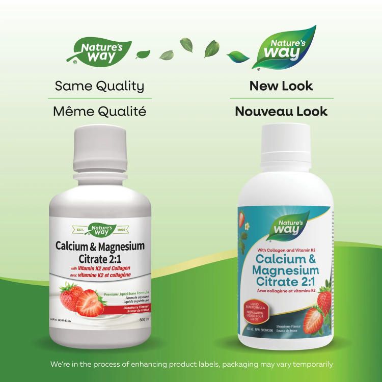 Nature's Way, Calcium & Magnesium Citrate 2:1, with Vitamin K2 & Collagen, Strawberry, 500ml