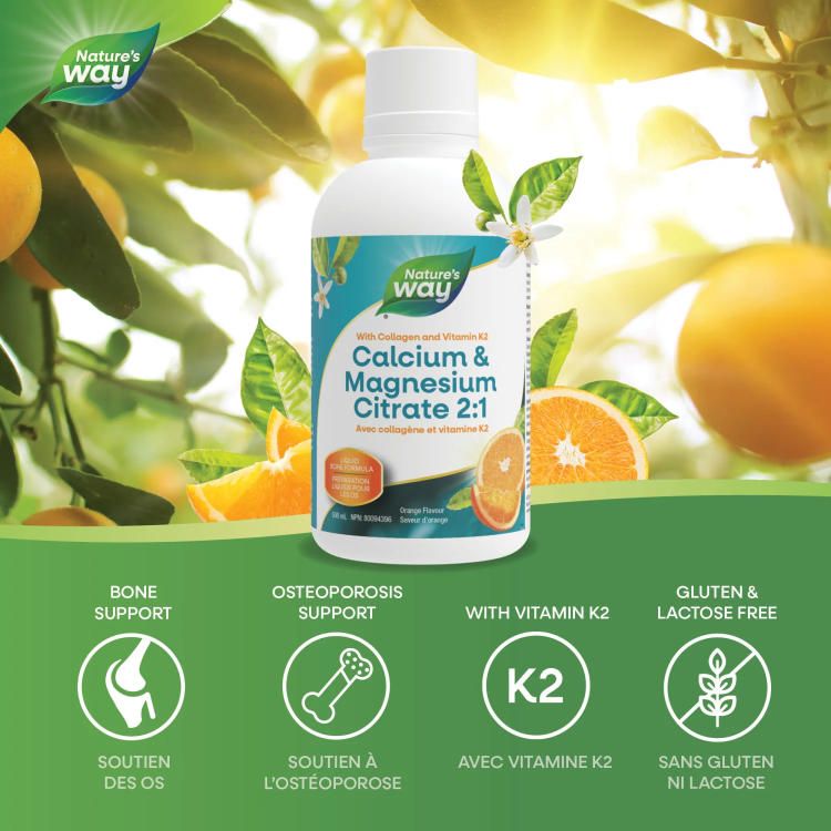 Nature's Way, Calcium & Magnesium Citrate 2:1, with Vitamin K2 & Collagen, Orange, 500ml