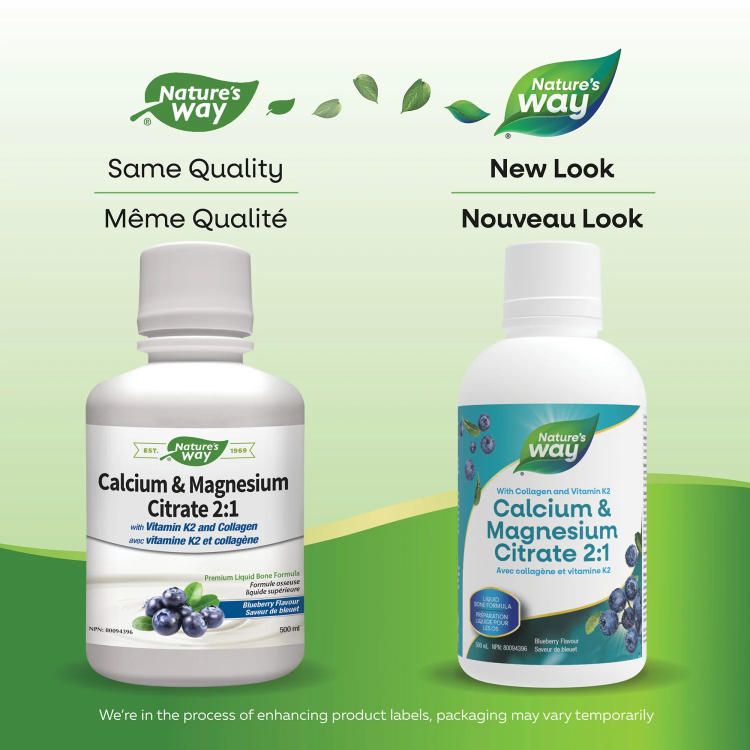 Nature's Way, Calcium & Magnesium Citrate 2:1, with Vitamin K2 & Collagen, Blueberry, 500ml