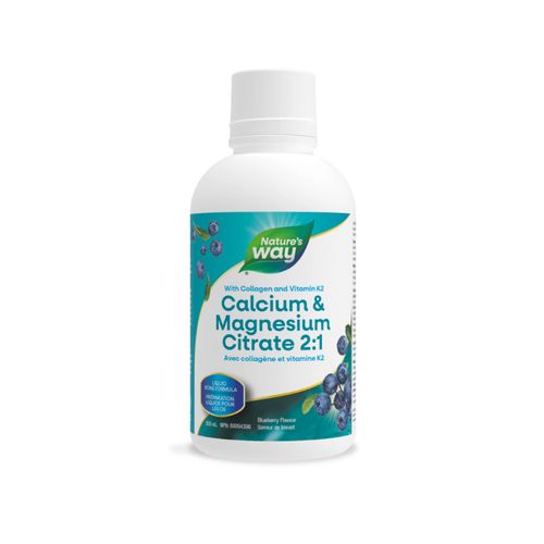 Nature's Way, Calcium & Magnesium Citrate 2:1, with Vitamin K2 & Collagen, Blueberry, 500ml