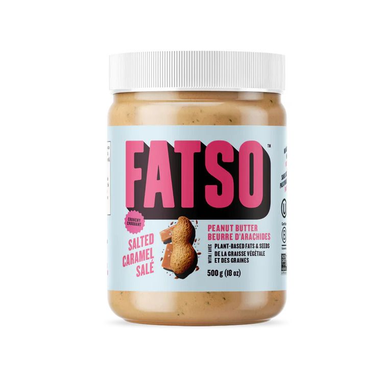 加拿大Fatso天然花生酱500g 海盐焦糖颗粒款 奇亚籽亚麻籽 高纤维高蛋白强饱腹感 健身减脂必备