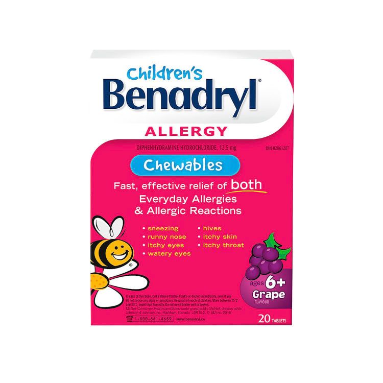 Benadryl, Children's Allergy Chewables, Grape, 20 Chewable Tablets