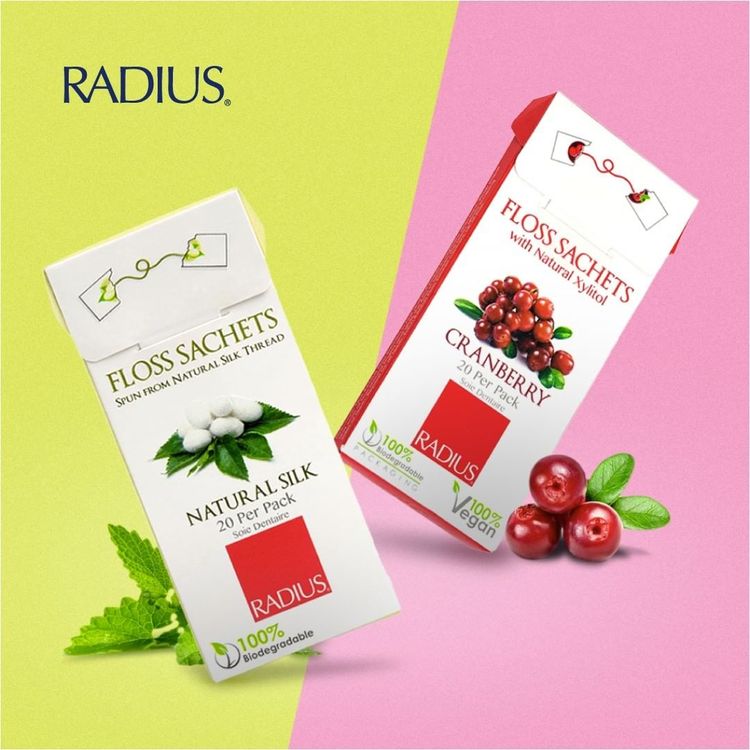 RADIUS, Floss Sachets with Natural Xylitol, Cranberry, 20s