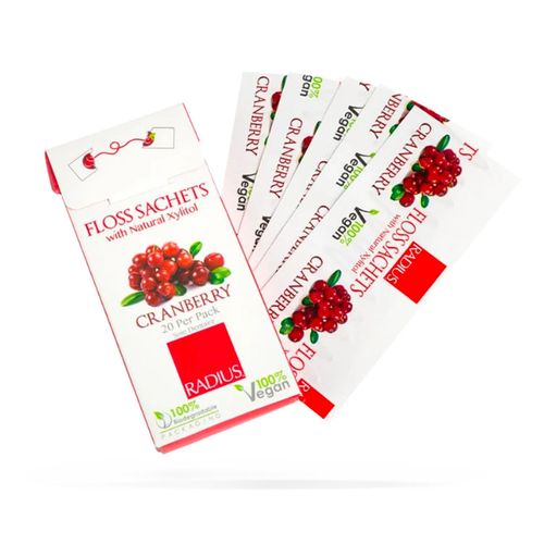 RADIUS, Floss Sachets with Natural Xylitol, Cranberry, 20s