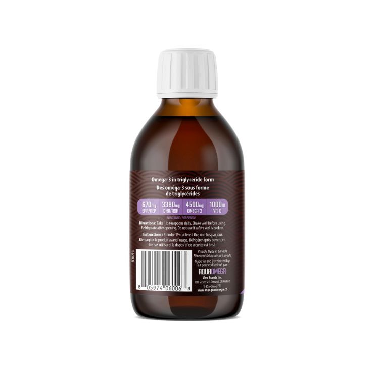 AquaOmega, 5X Ultimate Strength DHA Omega-3, Grape, 225ml