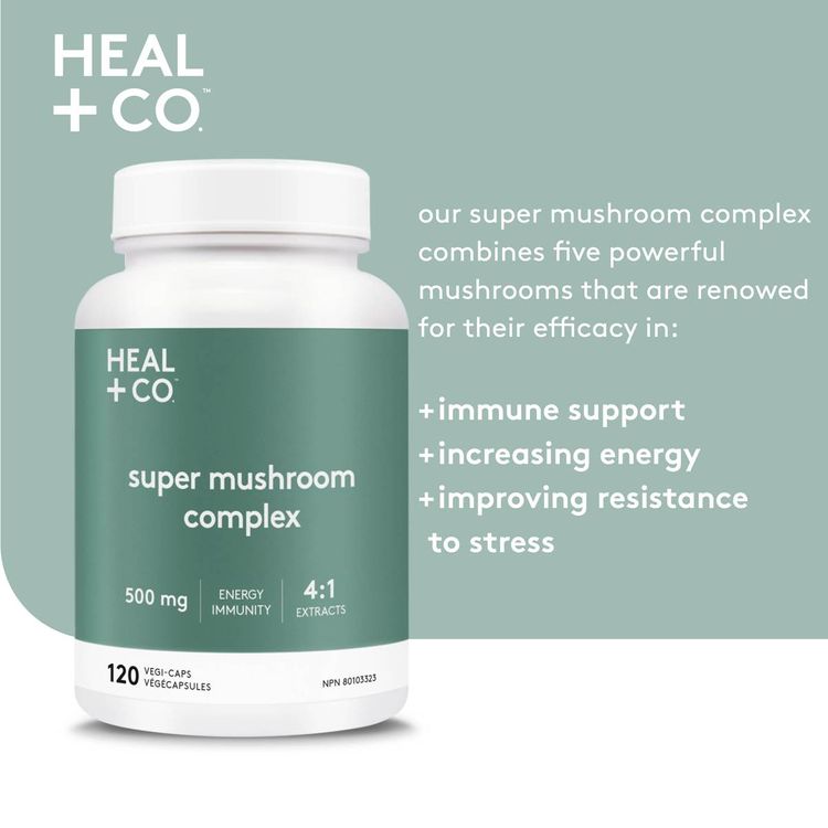 加拿大Heal+Co.超级蘑菇精华胶囊 120粒 提升免疫 抵抗压力