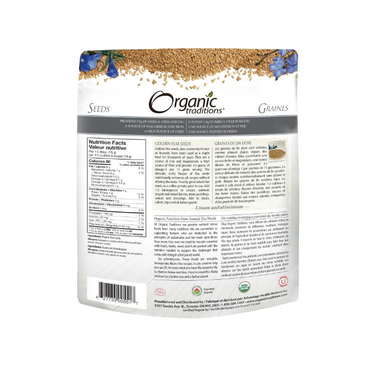 Organic Traditions, Golden Flax Seeds, 454g