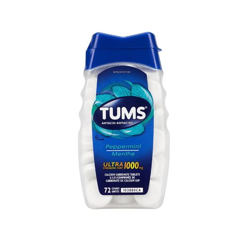 加拿大TUMS强效版抗胃酸咀嚼片 72片/1000mg 薄荷味 缓解胃酸过多 孕期中老年人均可服用