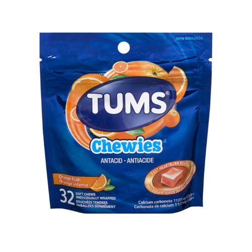 加拿大TUMS高钙剂量抗胃酸咀嚼糖 32块 桔子味 缓解胃酸过多 孕期中老年人均可服用