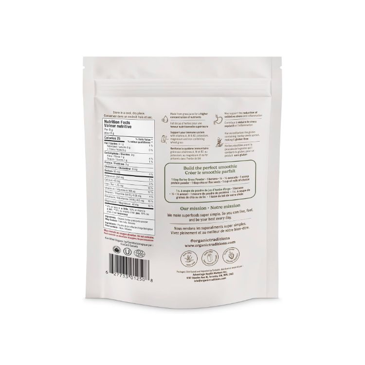 Organic Traditions, Organic Barley Grass Juice Powder, 150 g - Organic Traditions | Lifeplus Natural Health