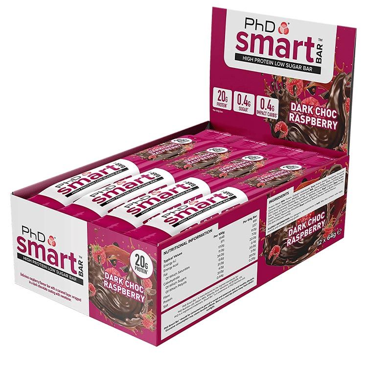 英国PhD智选代餐三层夹心蛋白棒 64克 黑巧克力树莓 每根含20克蛋白质 糖分低至2.1克