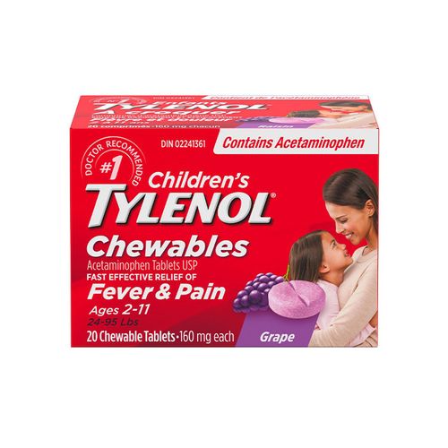 美国Tylenol泰诺对乙酰氨基酚 葡萄味咀嚼片 儿童2-11岁常备药 止痛退烧 针对发烧、头痛、肌肉、关节等疼痛 160毫克100毫升装