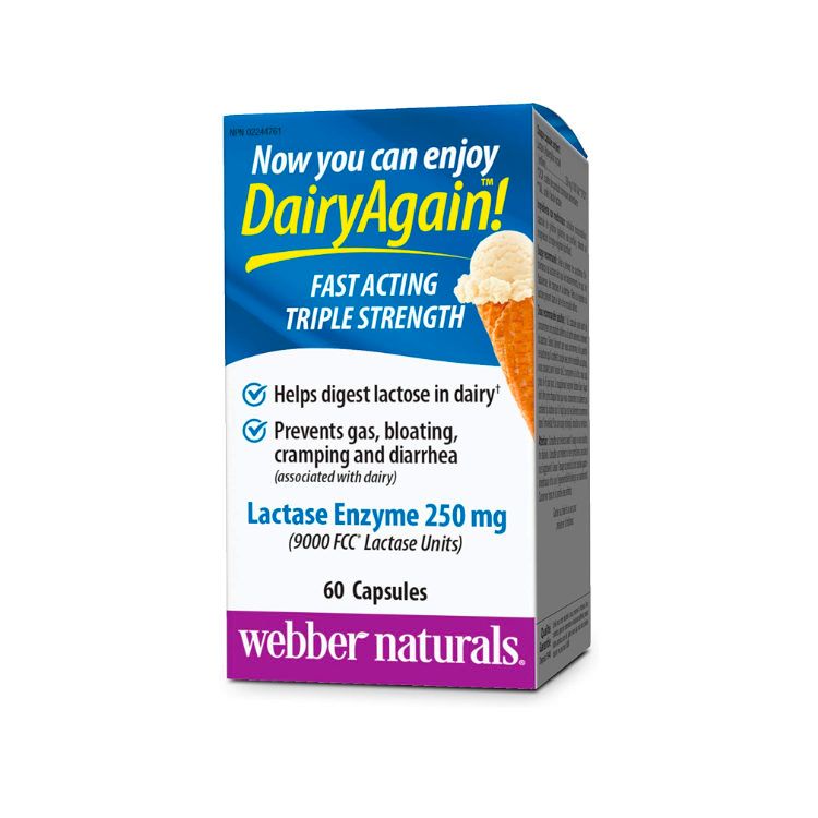 Webber Naturals, Dairy Again Lactase Enzyme, 250mg, 60 Capsules