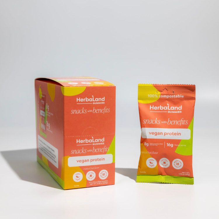 HerbaLand, Snacks with Benefits, Vegan Protein, Tropical Fruit, 12x50g Pouches