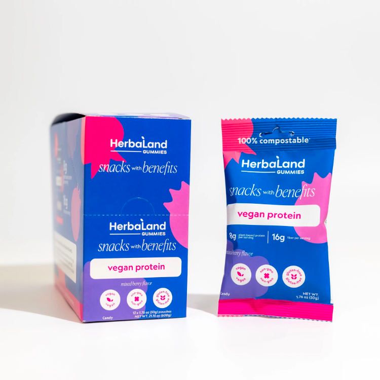 HerbaLand, Snacks with Benefits, Vegan Protein, Mixed Berry, 12x50g Pouches