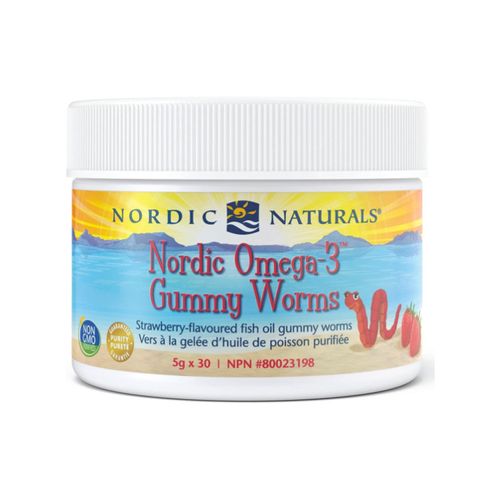 Nordic Naturals, Nordic Omega-3 Gummy Worms, Strawberry, 30 Gummies