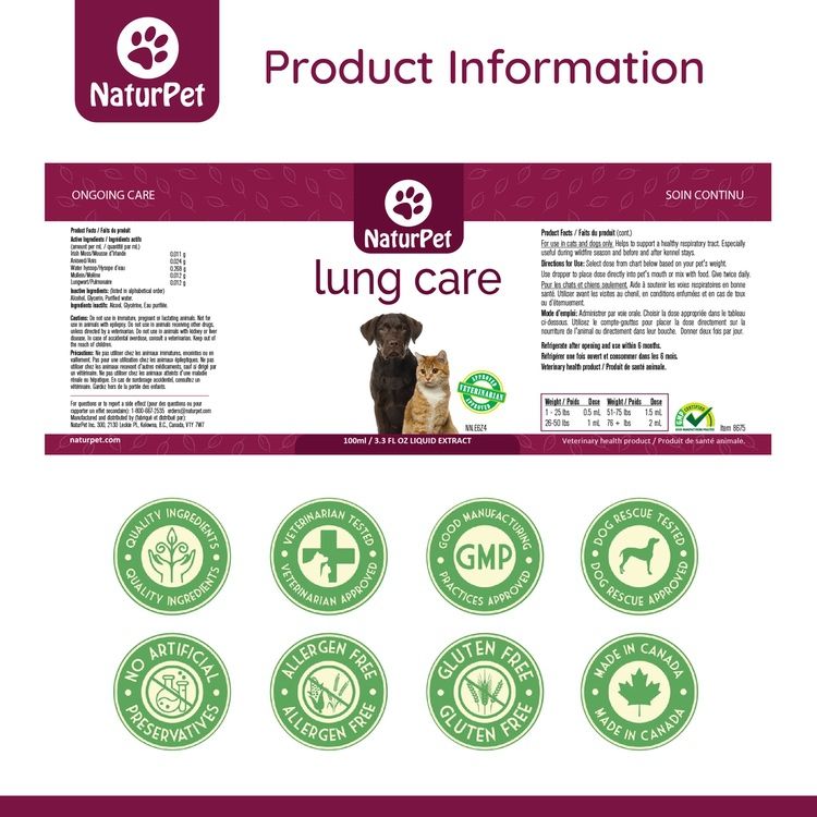 [宠物专用] 加拿大NaturPet清肺滴剂 100ml 有助缓解哮喘咳嗽肺部感染等