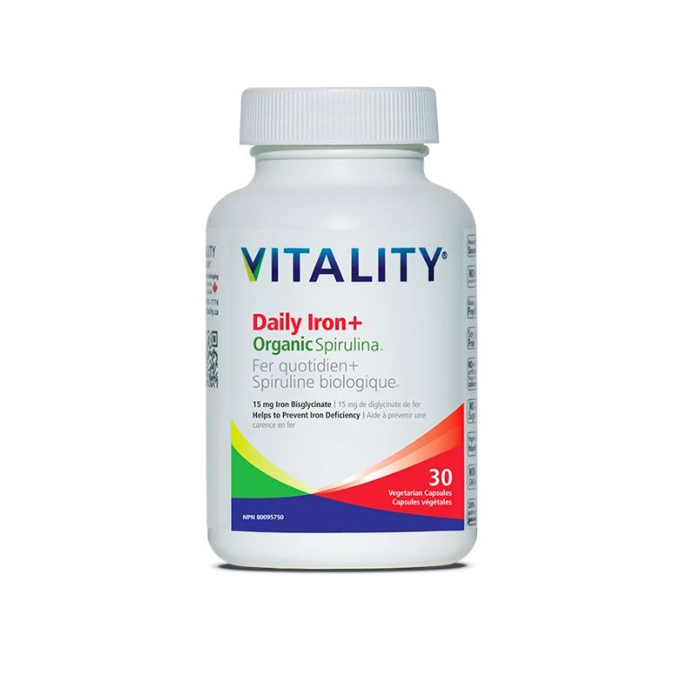 VITALITY, Daily Iron + Organic Spirulina, 30 Capsules