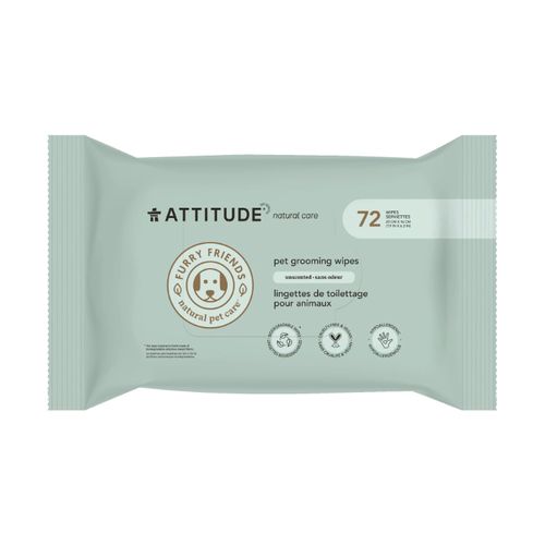 Attitude, Natural Pet Care, Pet Grooming Wipes, Unscented, 72s