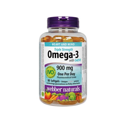 加拿大Webber Naturals三倍浓缩鱼油Omega-3+辅酶Q10 一天一粒 双效护心