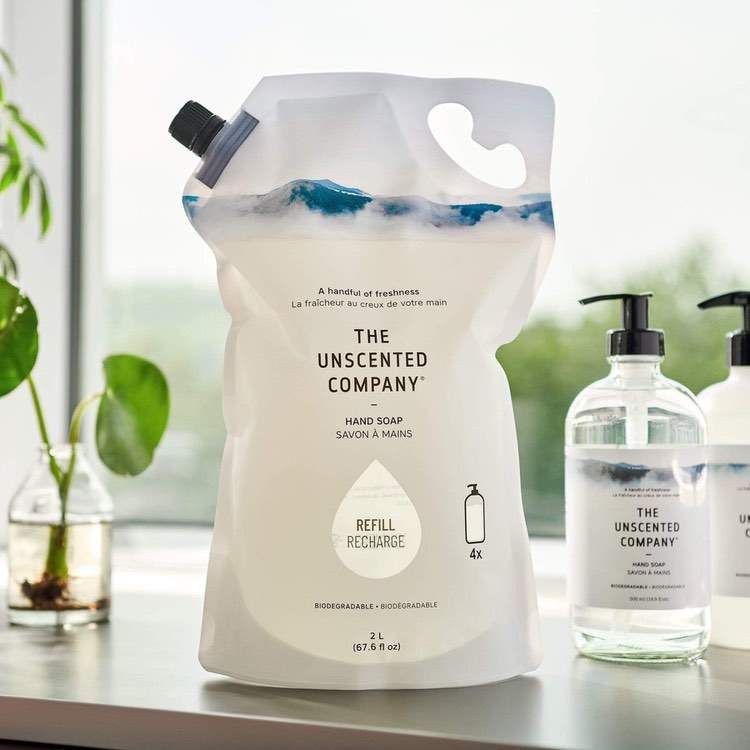 加拿大The Unscented Company洗手液2L环保添换装 无香型 全家适用 湿疹敏感型皮肤可用