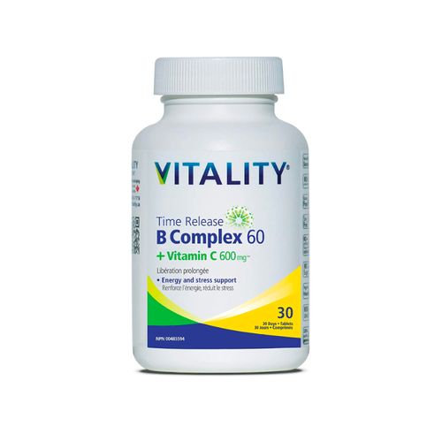 VITALITY, Time Release B60 Complete+ C, 30 Tab