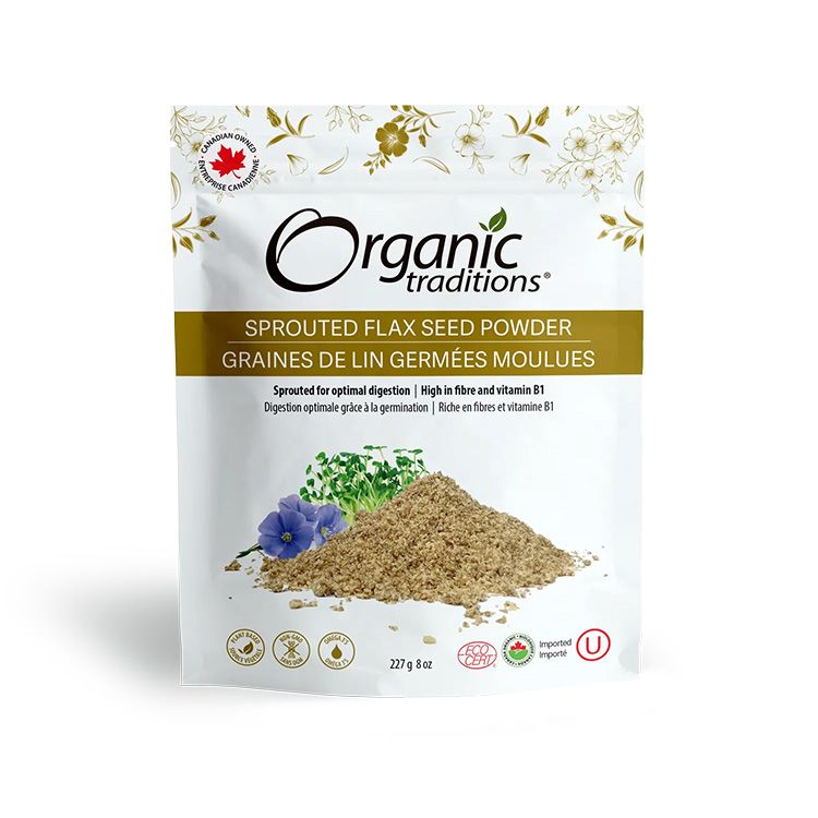 美国Organic Traditions有机发芽亚麻籽粉 227克 优质素食Omega-3来源 保护心脑血管健康