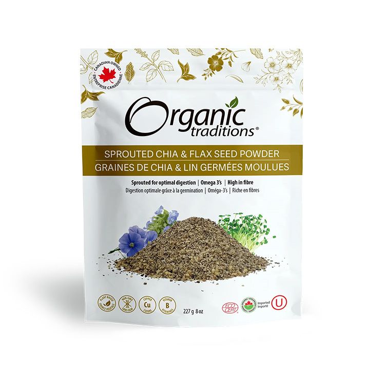 Organic Traditions, Sprouted Chia and Flax Seed Powder, 227g