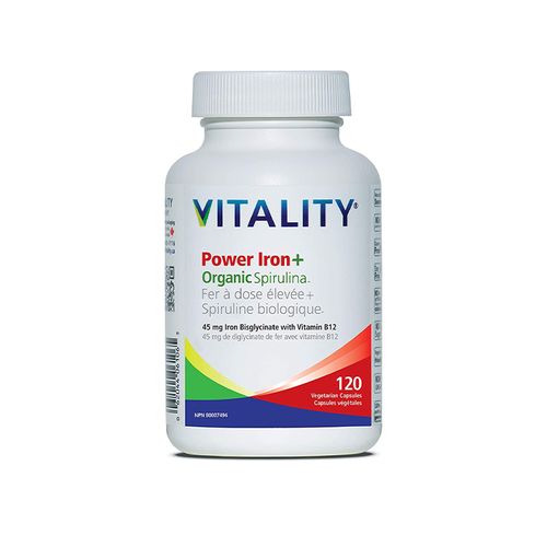 VITALITY, Power Iron+ Organic Spirulina, 120 Capsules