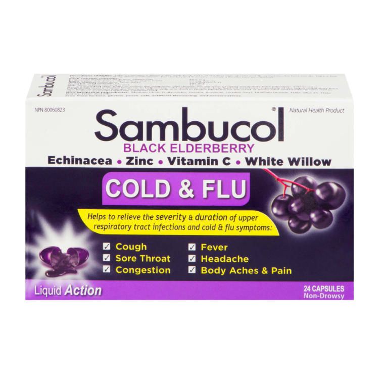 加拿大版Sambucol小黑果抗感冒流感胶囊 24粒 减少上呼吸道感染及感冒流感症状严重程度和持续时间