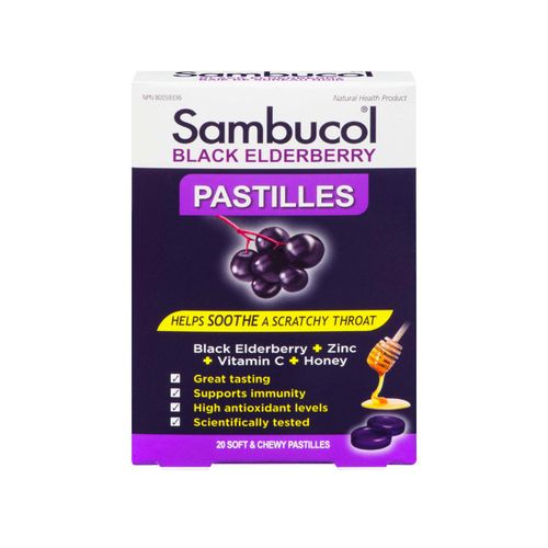 加拿大版Sambucol小黑果黑接骨木含片 20片 舒缓咳嗽过敏引起的喉咙痛、发痒和干燥