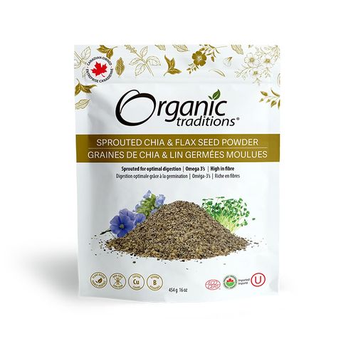 Organic Traditions, Sprouted Chia and Flax Seed Powder, 454g