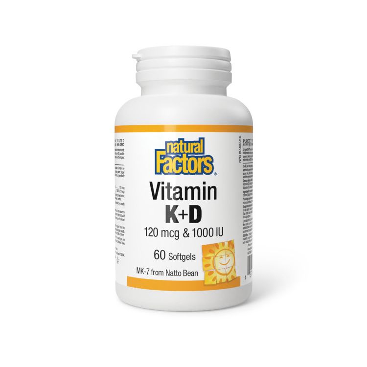 Natural Factors, Vitamin D3 & K2, 60 Softgels