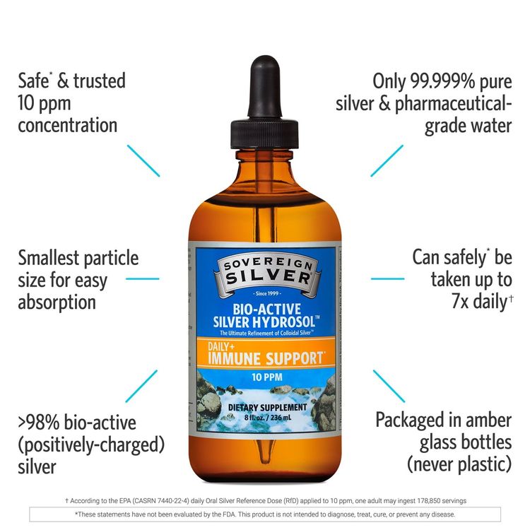 美国Sovereign Silver胶体银滴剂 236ml 提升免疫 杀菌杀毒 10ppm安全浓度 4岁以上可用