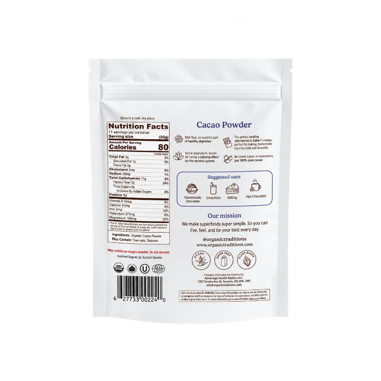 Organic Traditions, Cacao Powder, 454g - Organic Traditions | Lifeplus Natural Health