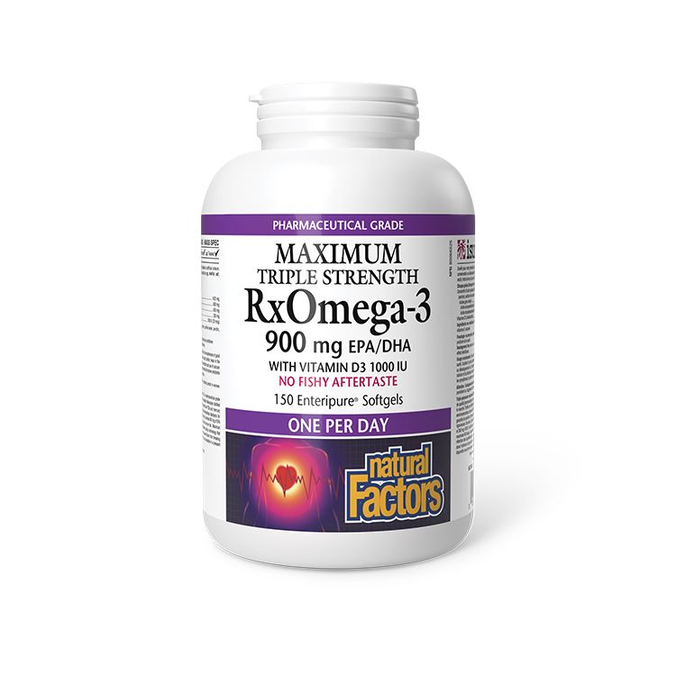 [Buy 2 Get 1 Free, Add 3 to Cart] Natural Factors, RxOmega-3 Triple Strength, 900 mg, with Vitamin D3, 150 Softgels