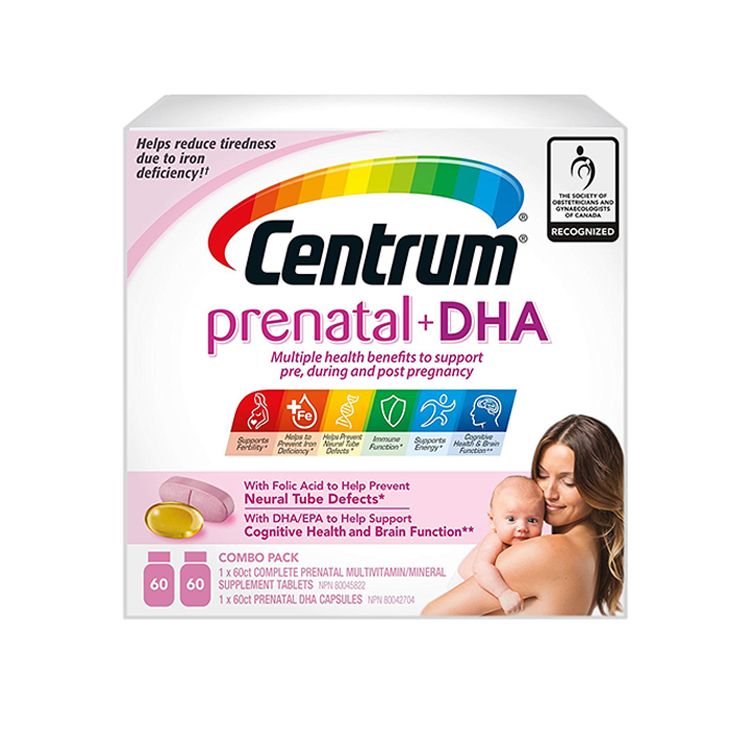 美国Centrum善存孕期复合维生素+DHA组合套装 富含叶酸 促进胎儿健康发育 加拿大妇产科医师学会认可产品
