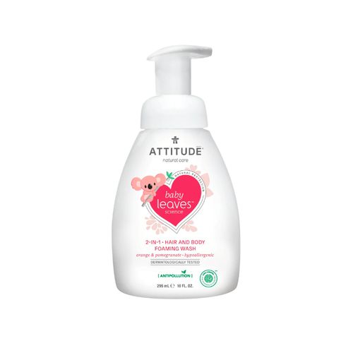 Attitude, baby leaves, 2-in-1 Hair and Body Foaming Wash, Orange and Pomegranate, 295 ml